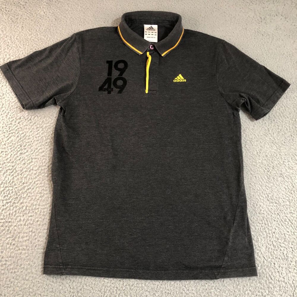 Adidas Shirt Mens Medium Gray Climalite 1949 Golf Polo Logo Spell Out Sports